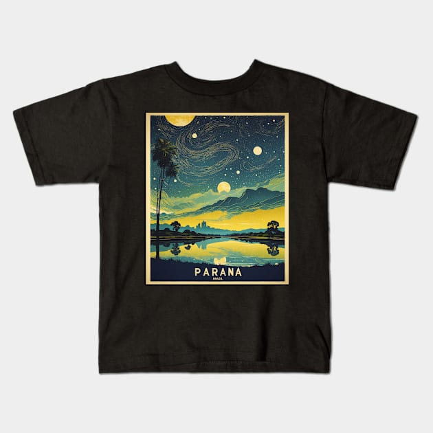 Parana Brazil Starry Night Vintage Tourism Travel Poster Kids T-Shirt by TravelersGems